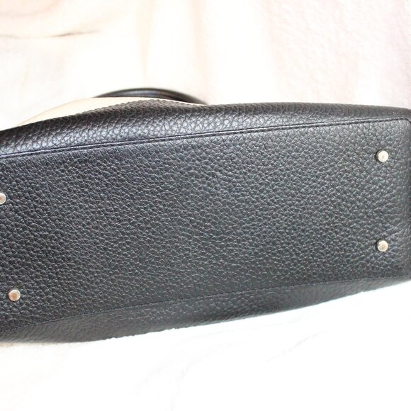 Kate Spade Pebbled Leather Purse Large Cream Black Handbag Satchel Bag 2 Tone - Picture 10 of 11